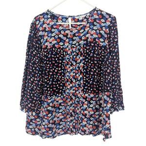 Boden Womens Hotchpotch Navy Floral Print Pintuck Peasant Top Blouse Size 16
